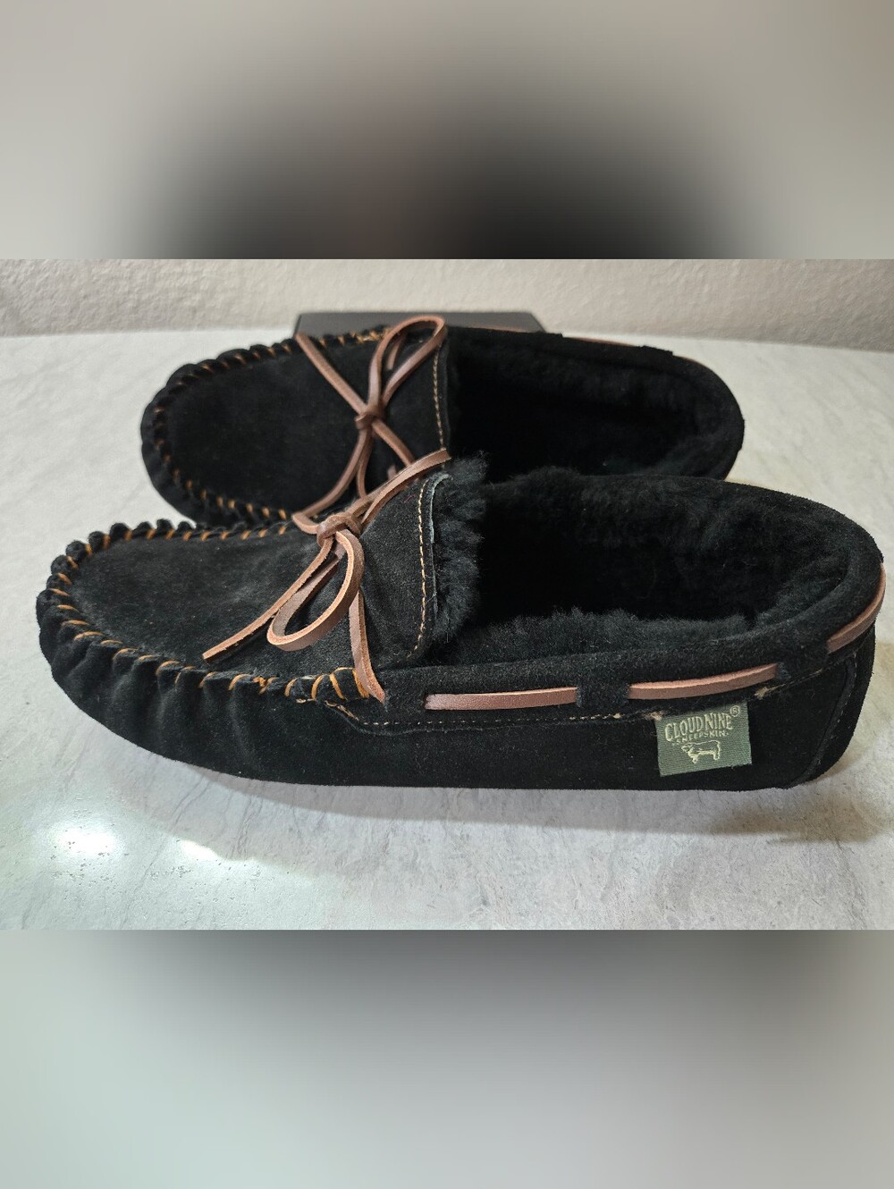 Cloud Nine Black Suede Moccasin Slippers